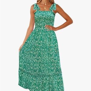Floral Green Maxi Dress with Straps